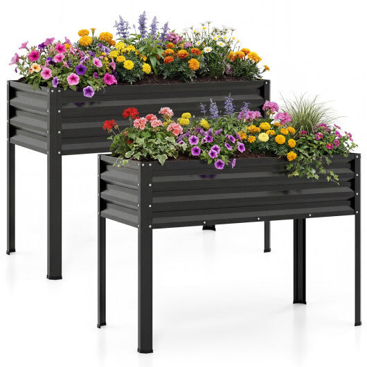 Raised Garden Bed Set of 2 Electro-Coating Metal Large Elevated Planter Box-Silver LuxuryLifeWay Online Store