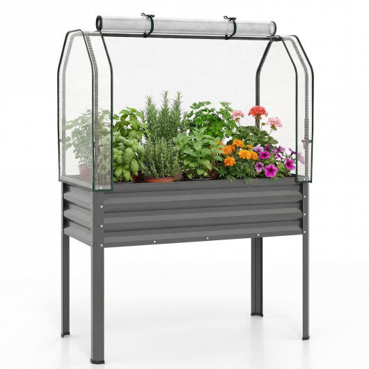 Galvanized Raised Garden Bed with Legs and Greenhouse Cover for Vegetable Flower-Gray LuxuryLifeWay Online Store