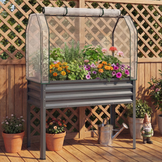 Galvanized Raised Garden Bed with Legs and Greenhouse Cover for Vegetable Flower-Gray LuxuryLifeWay Online Store