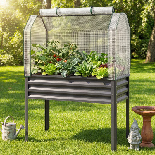 Galvanized Raised Garden Bed with Legs and Greenhouse Cover for Vegetable Flower-Gray LuxuryLifeWay Online Store