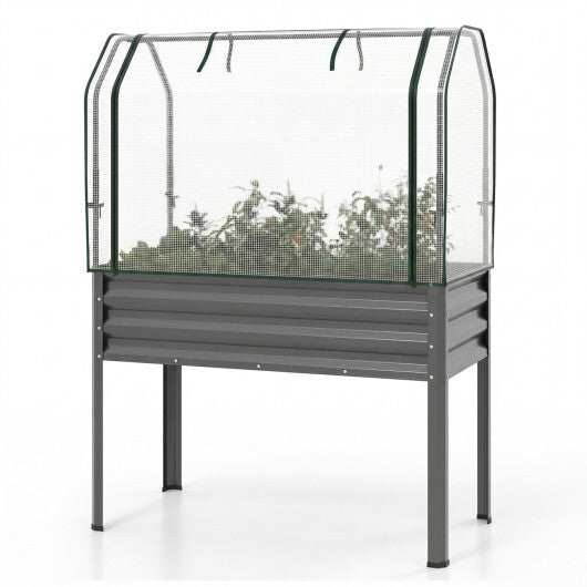 Galvanized Raised Garden Bed with Legs and Greenhouse Cover for Vegetable Flower-Gray LuxuryLifeWay Online Store