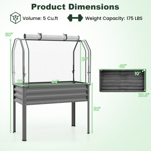 Galvanized Raised Garden Bed with Legs and Greenhouse Cover for Vegetable Flower-Gray LuxuryLifeWay Online Store
