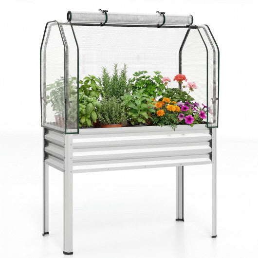 Galvanized Raised Garden Bed with Legs and Greenhouse Cover for Vegetable Flower-Gray LuxuryLifeWay Online Store