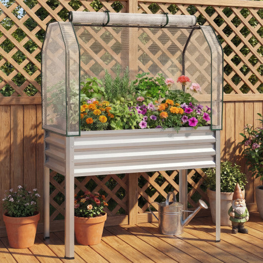 Galvanized Raised Garden Bed with Legs and Greenhouse Cover for Vegetable Flower-Gray LuxuryLifeWay Online Store