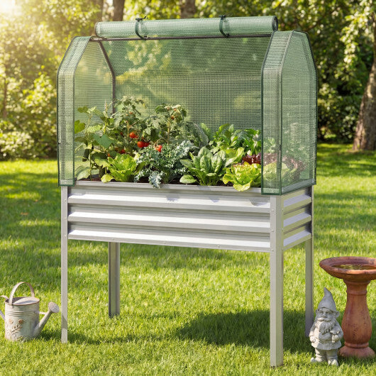 Galvanized Raised Garden Bed with Legs and Greenhouse Cover for Vegetable Flower-Gray LuxuryLifeWay Online Store