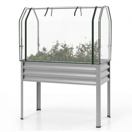 Galvanized Raised Garden Bed with Legs and Greenhouse Cover for Vegetable Flower-Gray LuxuryLifeWay Online Store