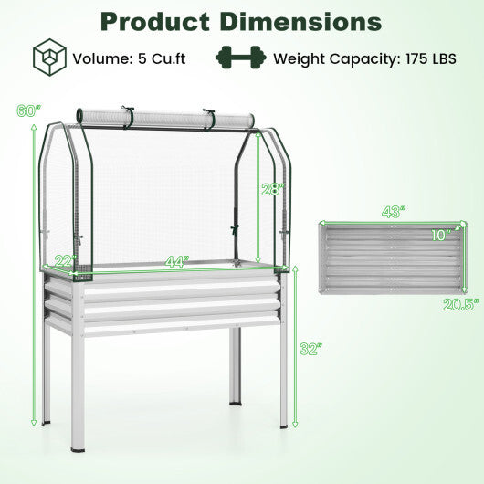 Galvanized Raised Garden Bed with Legs and Greenhouse Cover for Vegetable Flower-Gray LuxuryLifeWay Online Store