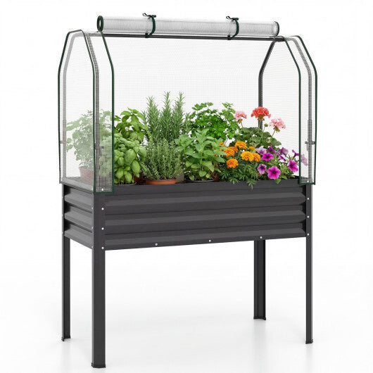 Galvanized Raised Garden Bed with Legs and Greenhouse Cover for Vegetable Flower-Gray LuxuryLifeWay Online Store