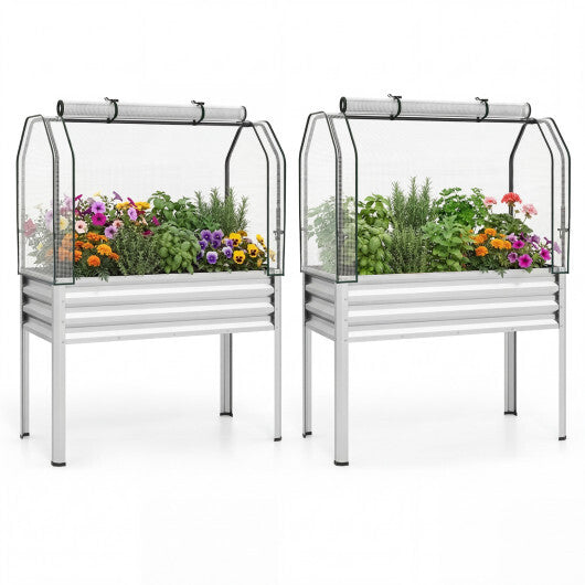 2 Pieces Galvanized Raised Garden Bed with Legs and Greenhouse Cover for Vegetable Flower-Silver LuxuryLifeWay Online Store