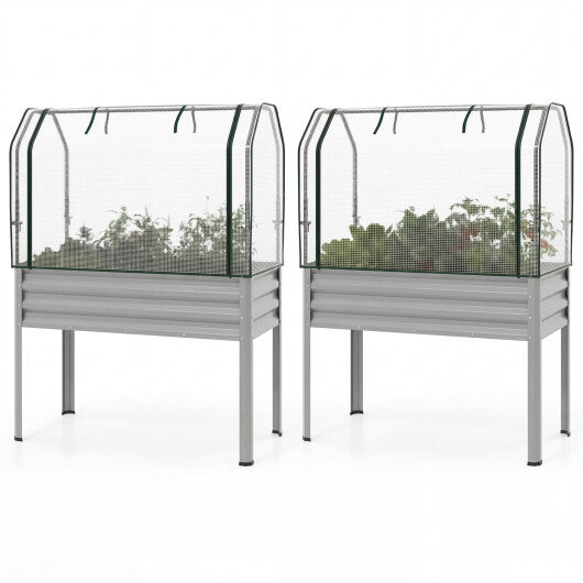 2 Pieces Galvanized Raised Garden Bed with Legs and Greenhouse Cover for Vegetable Flower-Silver LuxuryLifeWay Online Store
