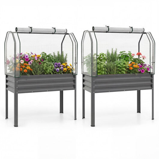 2 Pieces Galvanized Raised Garden Bed with Legs and Greenhouse Cover for Vegetable Flower-Silver LuxuryLifeWay Online Store