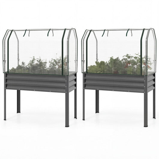 2 Pieces Galvanized Raised Garden Bed with Legs and Greenhouse Cover for Vegetable Flower-Silver LuxuryLifeWay Online Store
