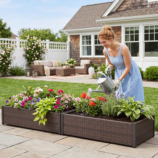 PE Rattan Elevated Raised Garden Bed with Open-Ended Base-Brown LuxuryLifeWay Online Store
