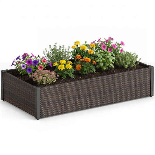 PE Rattan Elevated Raised Garden Bed with Open-Ended Base-Brown LuxuryLifeWay Online Store