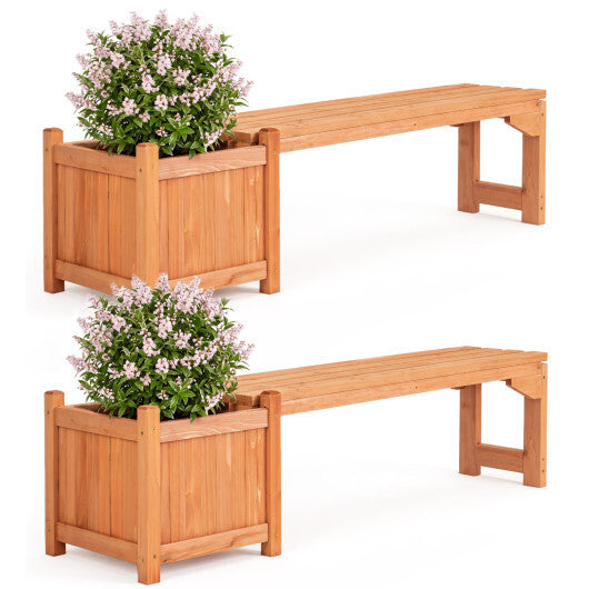 Set of 2 Outdoor Bench with Raised Garden Bed with Spacious Seat and Detachable Bottom Plates-Orange LuxuryLifeWay Online Store