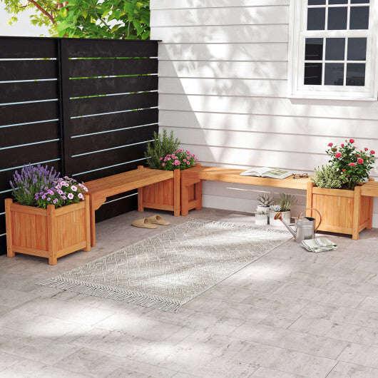 Set of 2 Outdoor Bench with Raised Garden Bed with Spacious Seat and Detachable Bottom Plates-Orange LuxuryLifeWay Online Store