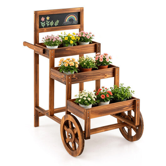 3-Tier Carbonized Fir Wood Plant Display Stand Wooden Dessert Candy Cart-Brown LuxuryLifeWay Online Store