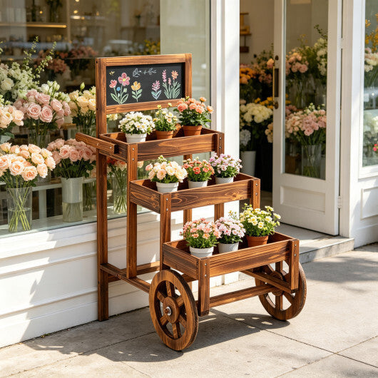 3-Tier Carbonized Fir Wood Plant Display Stand Wooden Dessert Candy Cart-Brown LuxuryLifeWay Online Store