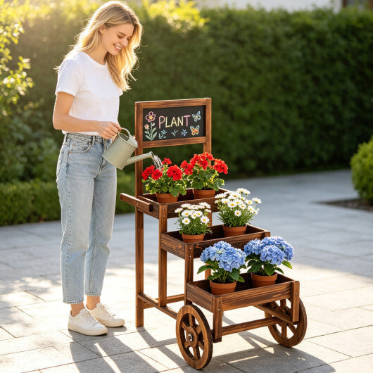 3-Tier Carbonized Fir Wood Plant Display Stand Wooden Dessert Candy Cart-Brown LuxuryLifeWay Online Store
