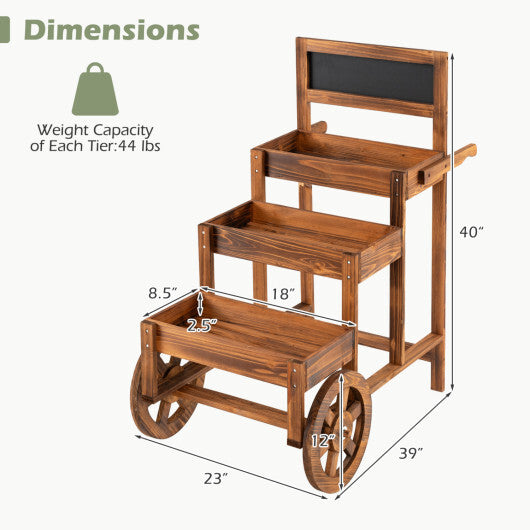 3-Tier Carbonized Fir Wood Plant Display Stand Wooden Dessert Candy Cart-Brown LuxuryLifeWay Online Store