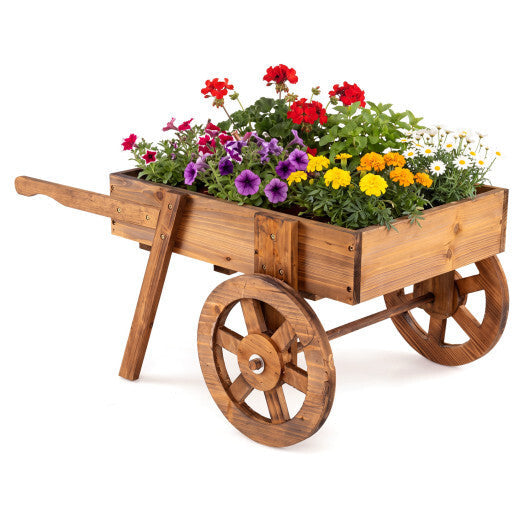 Wooden Wagon Planter with Wheels for Indoor and Outdoor Use-Brown LuxuryLifeWay Online Store
