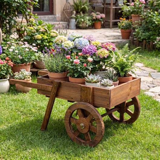 Wooden Wagon Planter with Wheels for Indoor and Outdoor Use-Brown LuxuryLifeWay Online Store