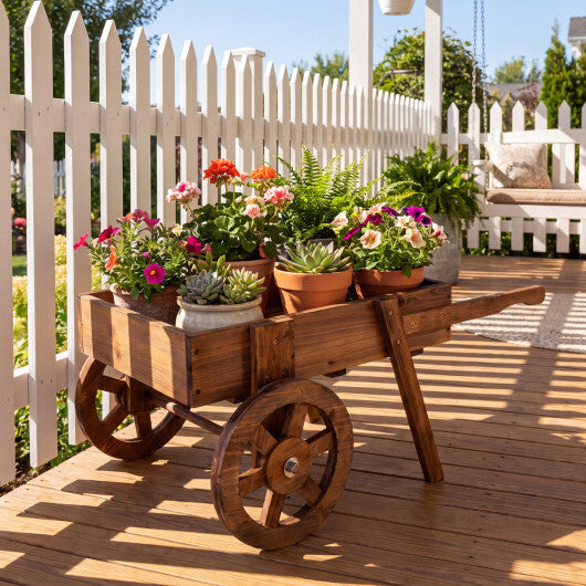 Wooden Wagon Planter with Wheels for Indoor and Outdoor Use-Brown LuxuryLifeWay Online Store