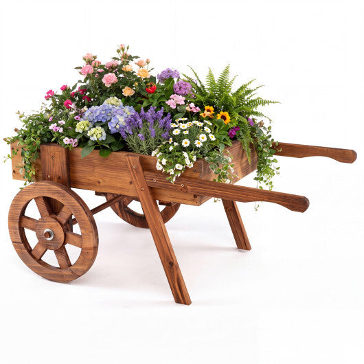 Wooden Wagon Planter with Wheels for Indoor and Outdoor Use-Brown LuxuryLifeWay Online Store