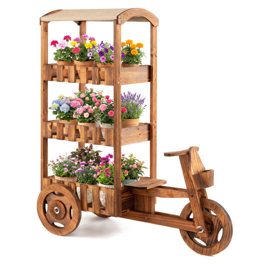 3-Tier Fir Wood Plant Stand with Fabric Canopy and 3 Wheels-Brown LuxuryLifeWay Online Store
