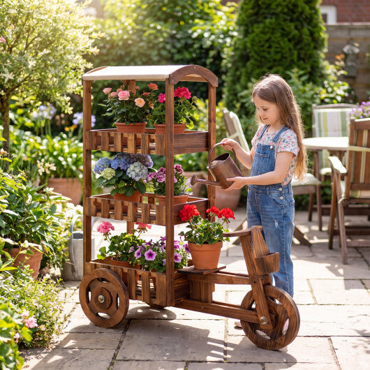 3-Tier Fir Wood Plant Stand with Fabric Canopy and 3 Wheels-Brown LuxuryLifeWay Online Store
