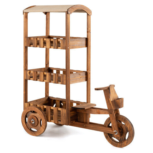 3-Tier Fir Wood Plant Stand with Fabric Canopy and 3 Wheels-Brown LuxuryLifeWay Online Store