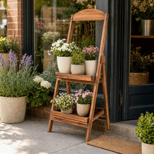 2-Tier Ladder Shelf Rustic Plant Stand with Fir Wood Frame-Rusticbrown LuxuryLifeWay Online Store