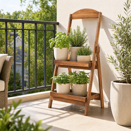 2-Tier Ladder Shelf Rustic Plant Stand with Fir Wood Frame-Rusticbrown LuxuryLifeWay Online Store