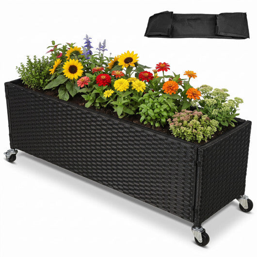 Raised Garden Bed PE Rattan Wicker Patio Planter Box with Liner and Wheels LuxuryLifeWay Online Store