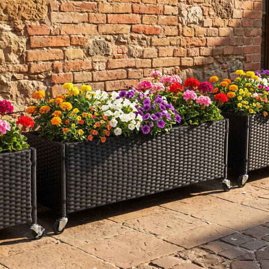 Raised Garden Bed PE Rattan Wicker Patio Planter Box with Liner and Wheels LuxuryLifeWay Online Store
