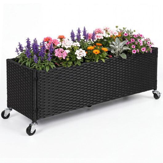 Raised Garden Bed PE Rattan Wicker Patio Planter Box with Liner and Wheels LuxuryLifeWay Online Store