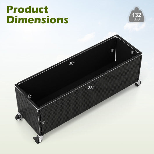 Raised Garden Bed PE Rattan Wicker Patio Planter Box with Liner and Wheels LuxuryLifeWay Online Store