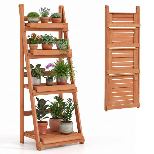 4-Tier Foldable Plant Stand with Slatted Shelves for Garden-Orange LuxuryLifeWay Online Store