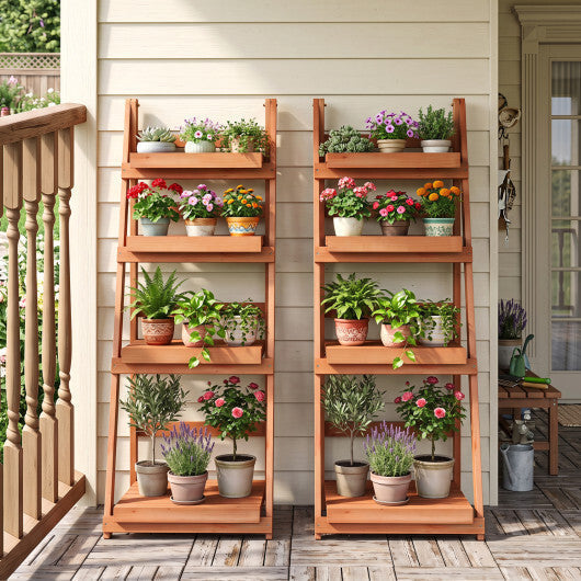 4-Tier Foldable Plant Stand with Slatted Shelves for Garden-Orange LuxuryLifeWay Online Store
