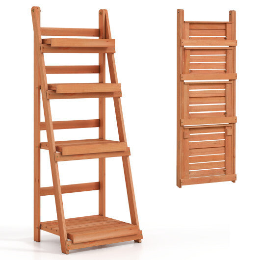 4-Tier Foldable Plant Stand with Slatted Shelves for Garden-Orange LuxuryLifeWay Online Store