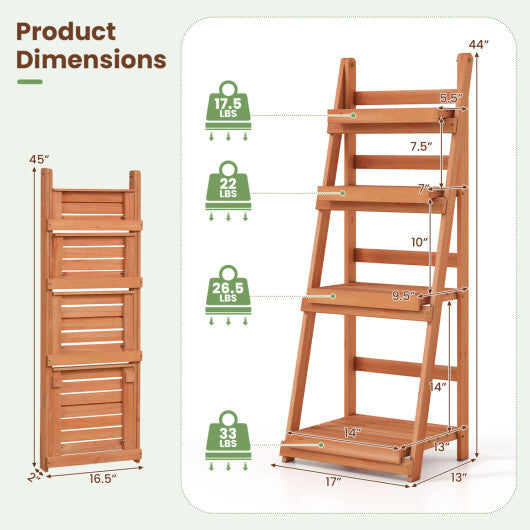 4-Tier Foldable Plant Stand with Slatted Shelves for Garden-Orange LuxuryLifeWay Online Store
