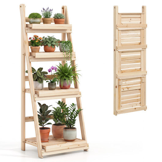 4-Tier Foldable Plant Stand with Slatted Shelves for Garden-Orange LuxuryLifeWay Online Store