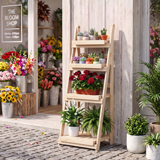 4-Tier Foldable Plant Stand with Slatted Shelves for Garden-Orange LuxuryLifeWay Online Store