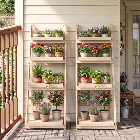 4-Tier Foldable Plant Stand with Slatted Shelves for Garden-Orange LuxuryLifeWay Online Store