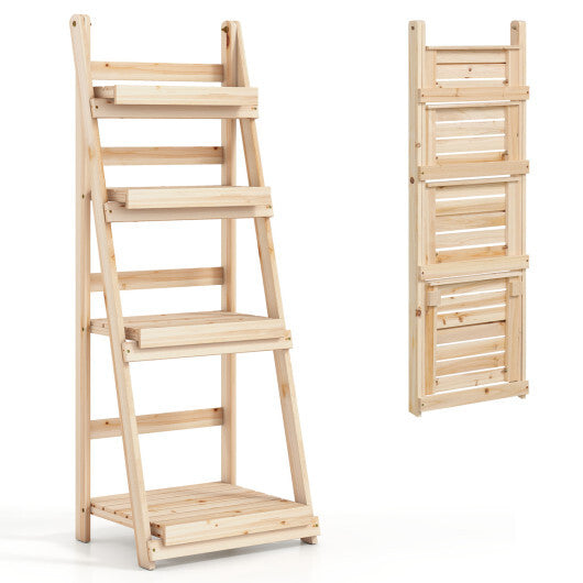 4-Tier Foldable Plant Stand with Slatted Shelves for Garden-Orange LuxuryLifeWay Online Store