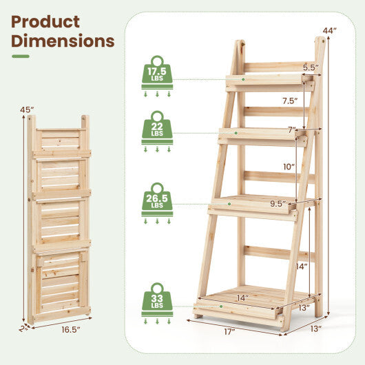 4-Tier Foldable Plant Stand with Slatted Shelves for Garden-Orange LuxuryLifeWay Online Store