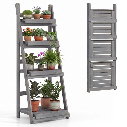 4-Tier Foldable Plant Stand with Slatted Shelves for Garden-Orange LuxuryLifeWay Online Store