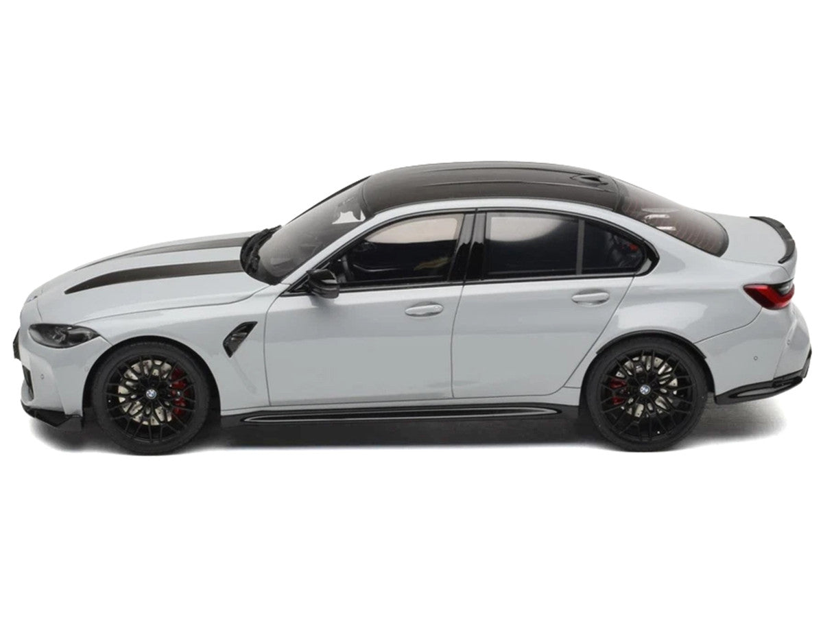 2024 BMW M3 CS M Brooklyn Gray Metallic with Black Top and Hood Stripes 1/18 Model Car by GT Spirit LuxuryLifeWay Online Store