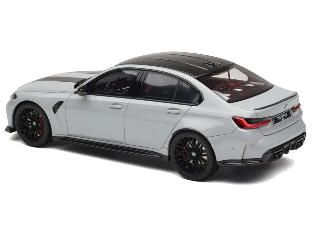 2024 BMW M3 CS M Brooklyn Gray Metallic with Black Top and Hood Stripes 1/18 Model Car by GT Spirit LuxuryLifeWay Online Store