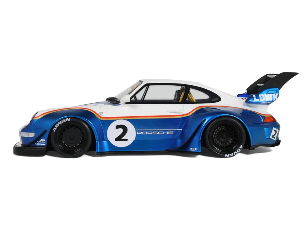 2023 RWB x Liberty Walk 993 #2 White and Blue Metallic with Graphics 1/18 Model Car by GT Spirit LuxuryLifeWay Online Store